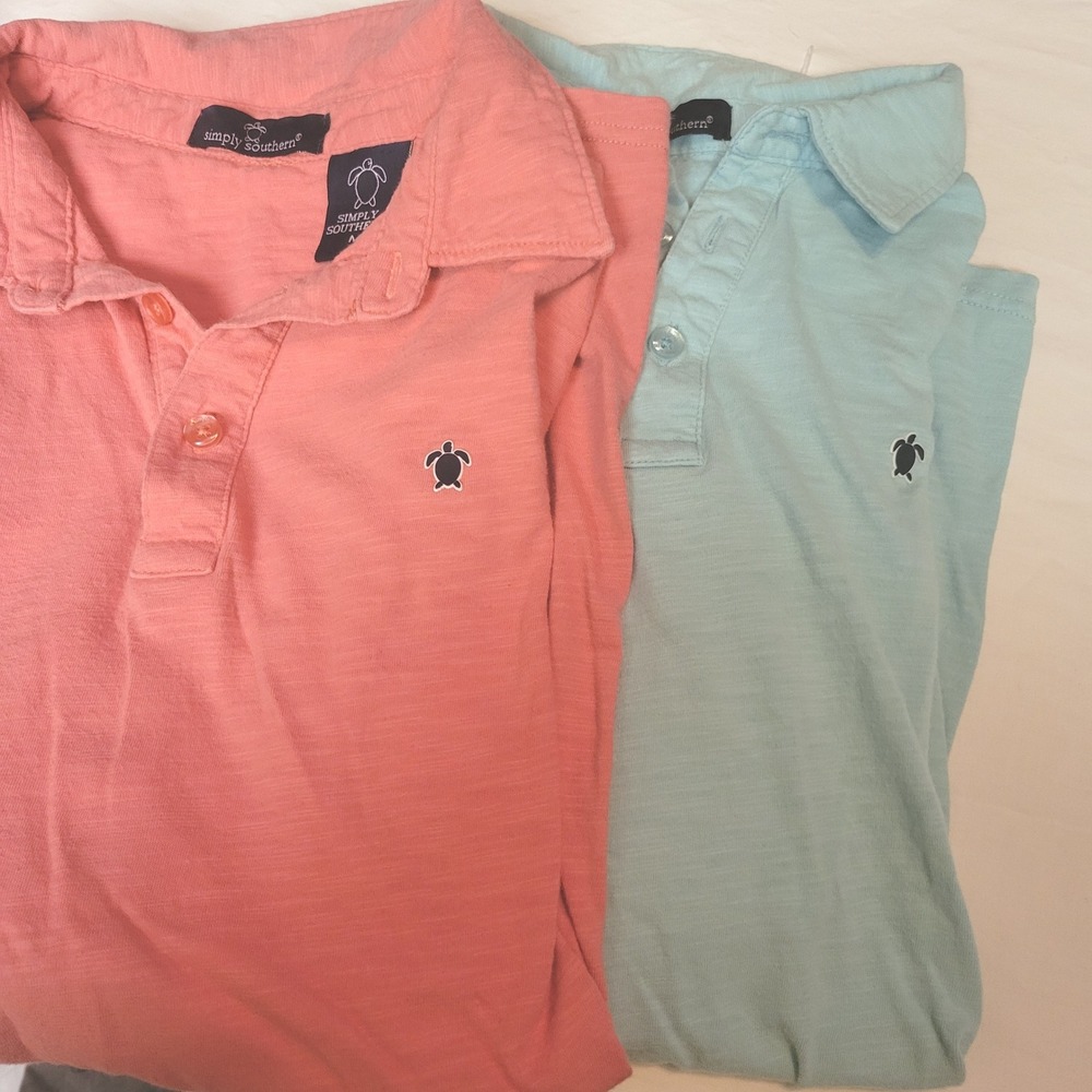 Simply Southern Mens Medium Coral aqua Turtle Short Sleeve Cotton Polo Shirt (2)